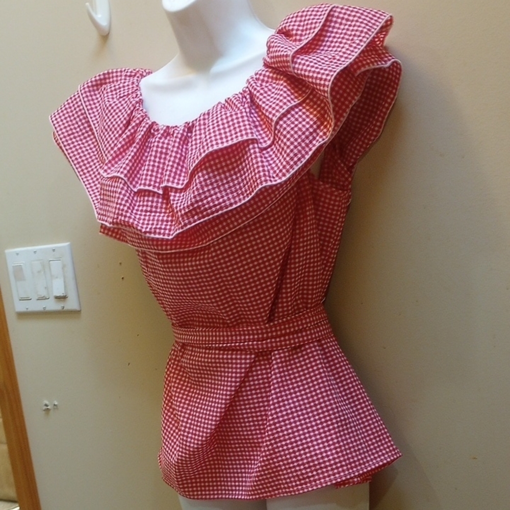 Red Gingham Ruffle Top - Picture 5 of 8
